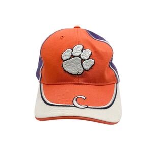 Vintage Clemson Tigers Hat Purple Orange White W/ White Tiger Paw Cap Adjustable